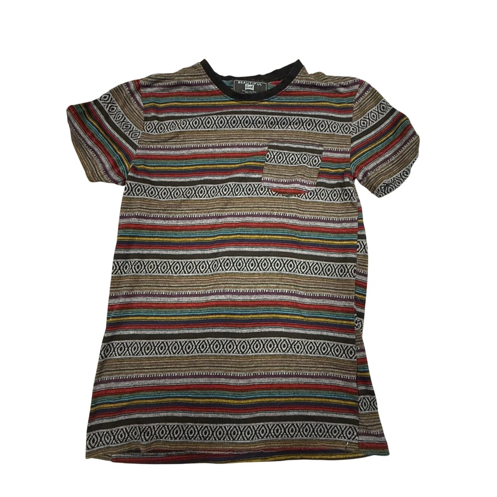 Beautiful Giant Striped T-Shirt Aztec Print Short Sleeve Casual Top‎ Size S